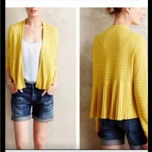 NWOT Anthropologie Moth Mustard Yellow Open Front Cardigan Sweater size S
